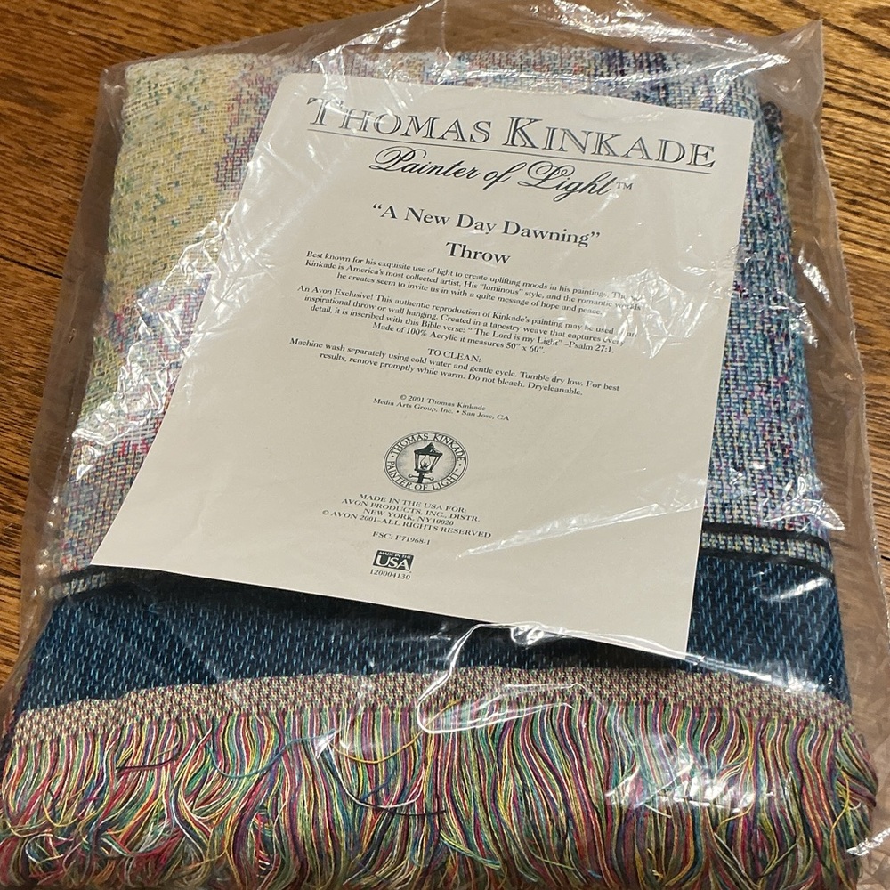 Avon Thomas Kinkade Multicolor Woven Throw Blanket with Fringe NIP 50” x 60”